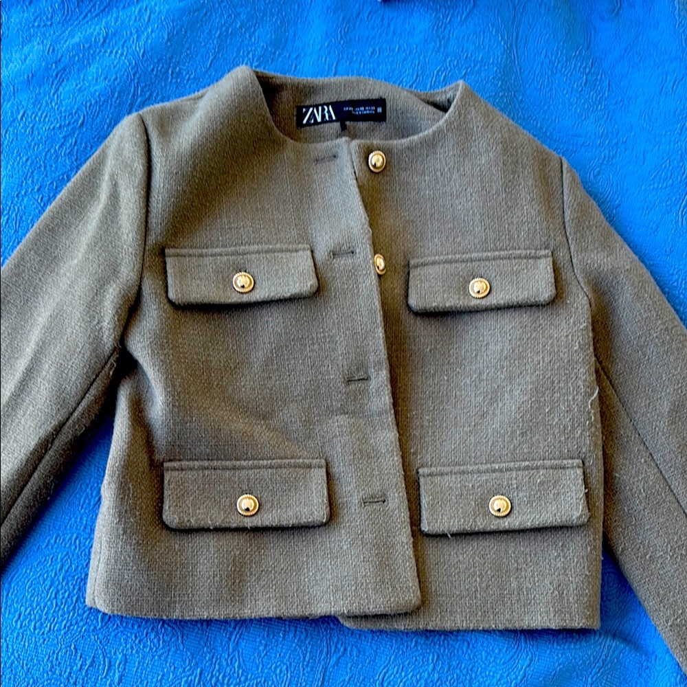Zara Olive Green Jacket with Gold Buttons